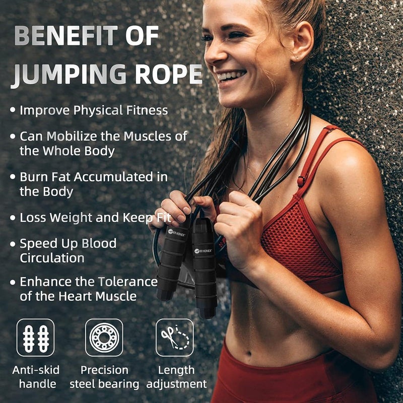 KONEX Adjustable Skipping Rope for Men & Women | Jumping Rope for Fitness, Home & Gym Workouts (Black) - Image 5